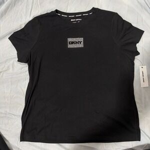 DKNY Sport Women's Athletic T-Shirt Rhinestone Logo, Size L, Black BNWT